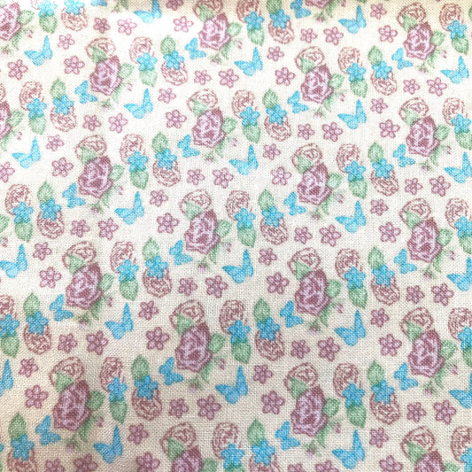 Pink Butterflies and Flowers Print Fat Quarter - Single